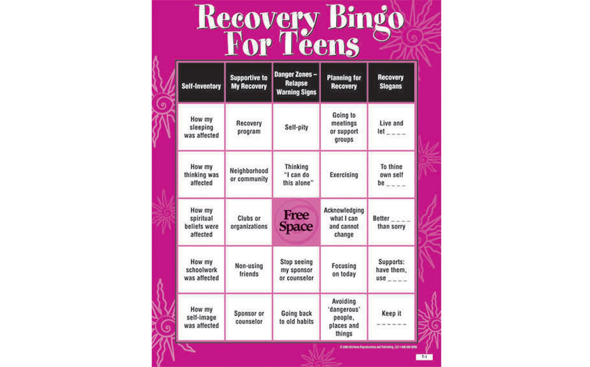 Recovery Bingo Game for Teens – Games