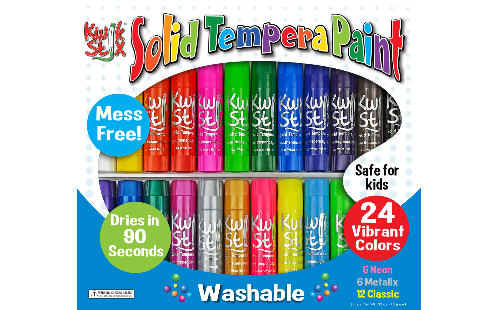 Solid Tempera Paint Sticks, Primary Colors, 6 Per Pack, 6 Packs