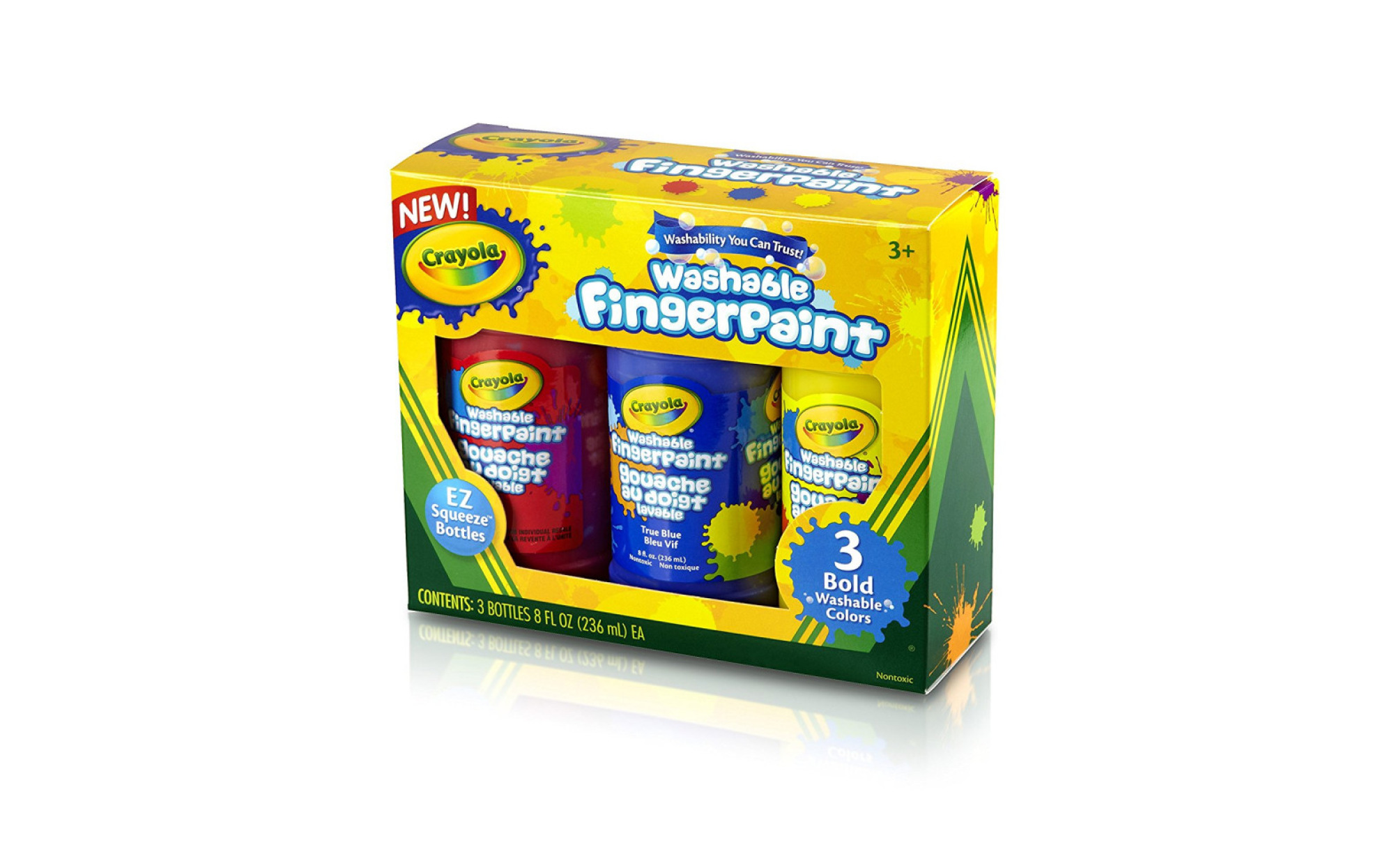 Crayola Fingerpaint, Washable, Bold Colors, 3+ - 3 pack, 8 fl oz bottles