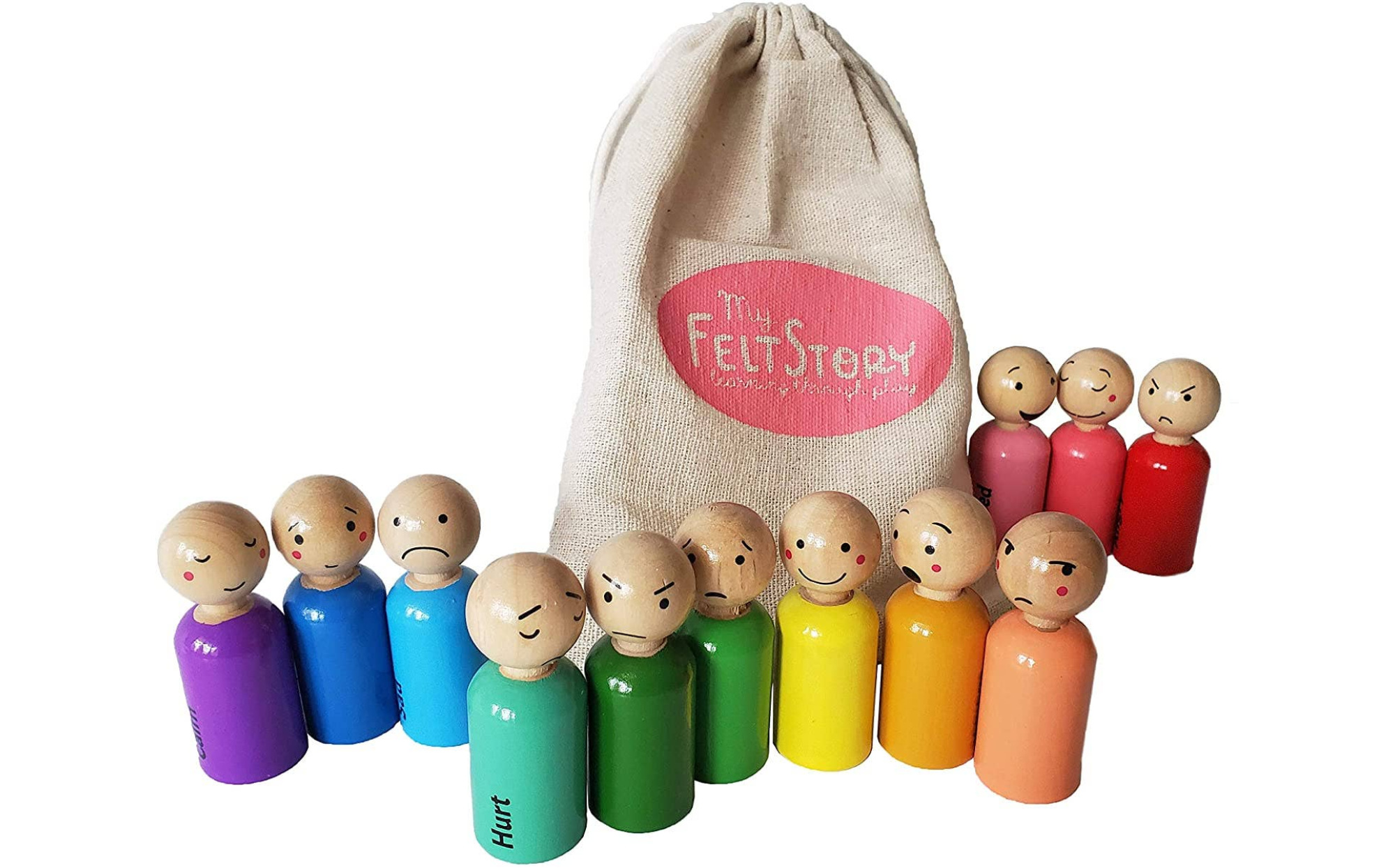 Set of Peg Family Wooden Peg Doll Rainbow Peg People 