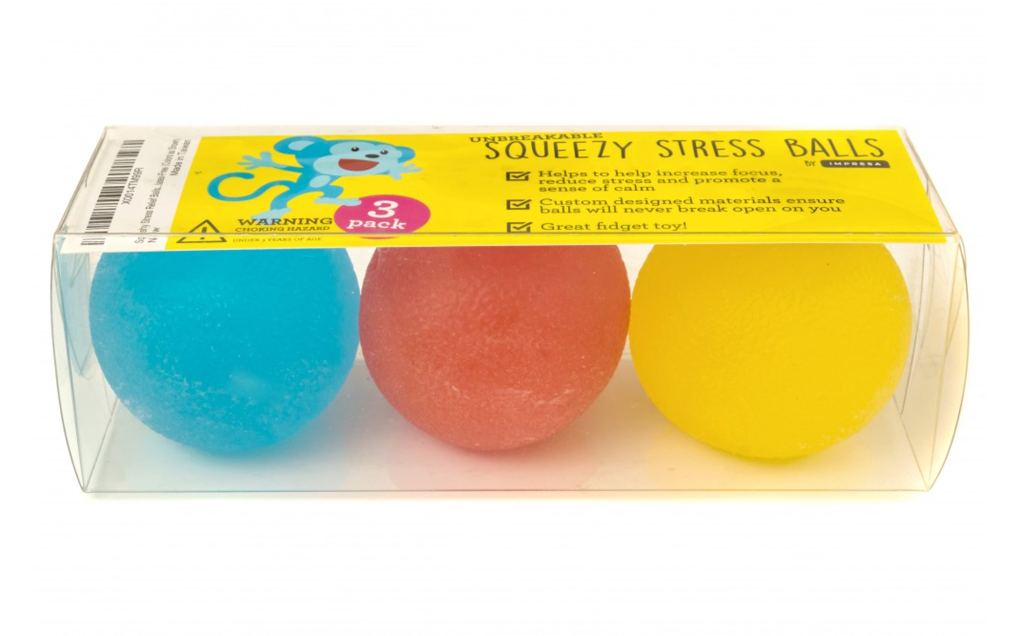Stress Balls for Adults and Kids - 3pk Squishy Stress Ball Fidget Toys,  Anti Stress Sensory Ball Squeeze Toys (Blue-Purple-Yellow)