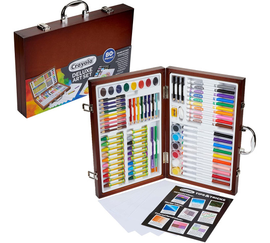 Deluxe Art Set in Wooden Case, with Soft & Oil Pastels, Acrylic