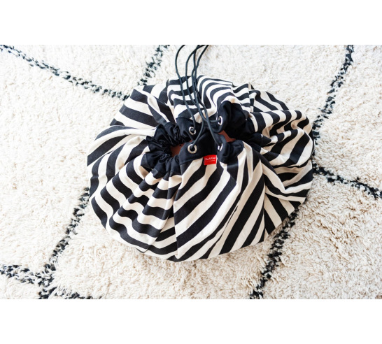 Drawstring Portable Toy Storage Bag - Black Stripes