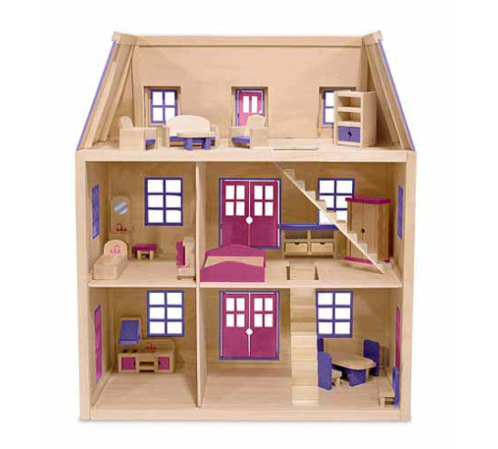 Multi-Level Solid Wood Dollhouse