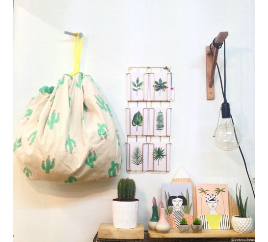 Drawstring Portable Toy Storage Bag - Cactus Pattern