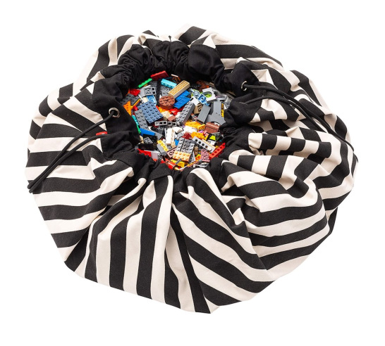 Drawstring Portable Toy Storage Bag - Black Stripes